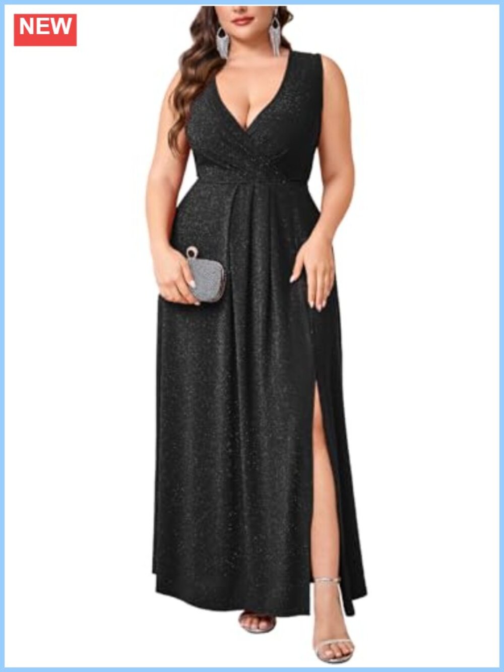 Plus Size Sparkly Glitter Formal Maxi A Line Dress Sleeveless Evening Gown